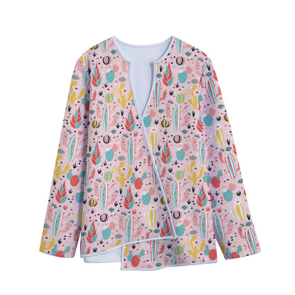 Pastel Cactus And Succulent Print Long Sleeve Short Coat
