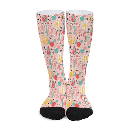 Pastel Cactus And Succulent Print Long Socks