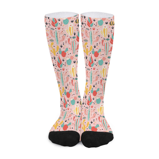 Pastel Cactus And Succulent Print Long Socks