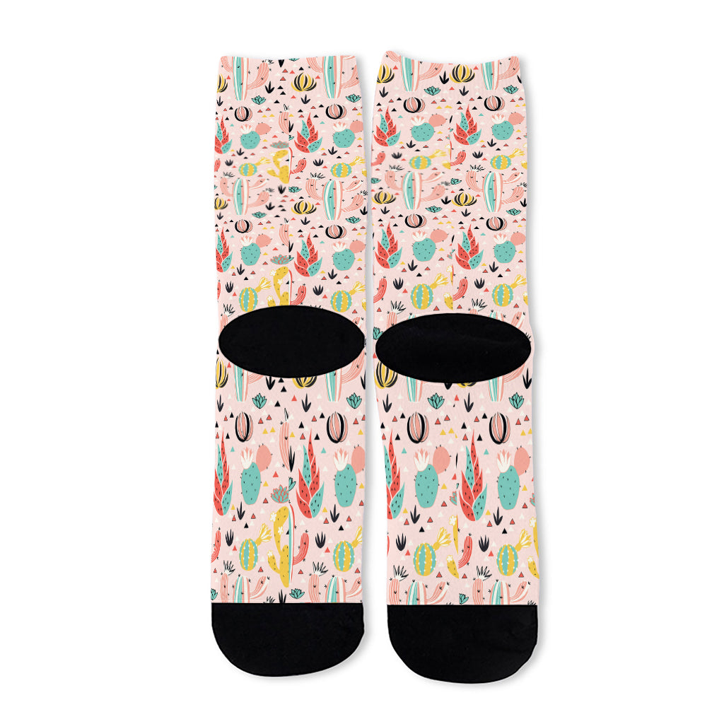 Pastel Cactus And Succulent Print Long Socks