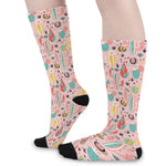 Pastel Cactus And Succulent Print Long Socks