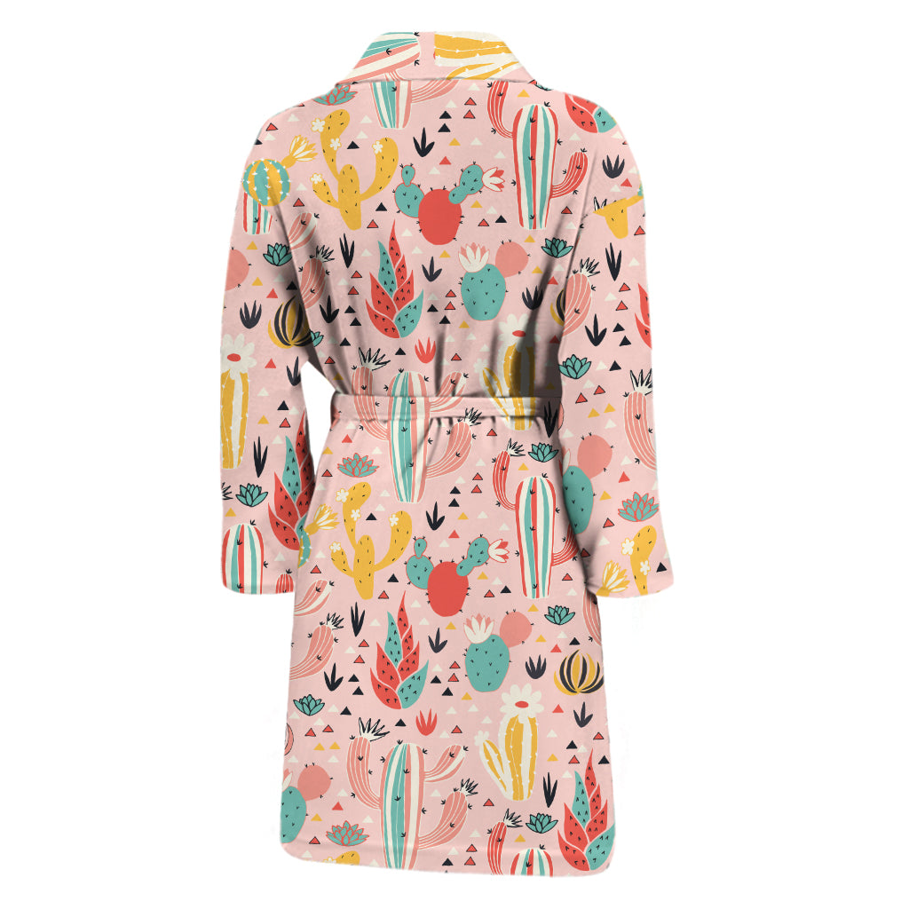 Pastel Cactus And Succulent Print Men's Bathrobe
