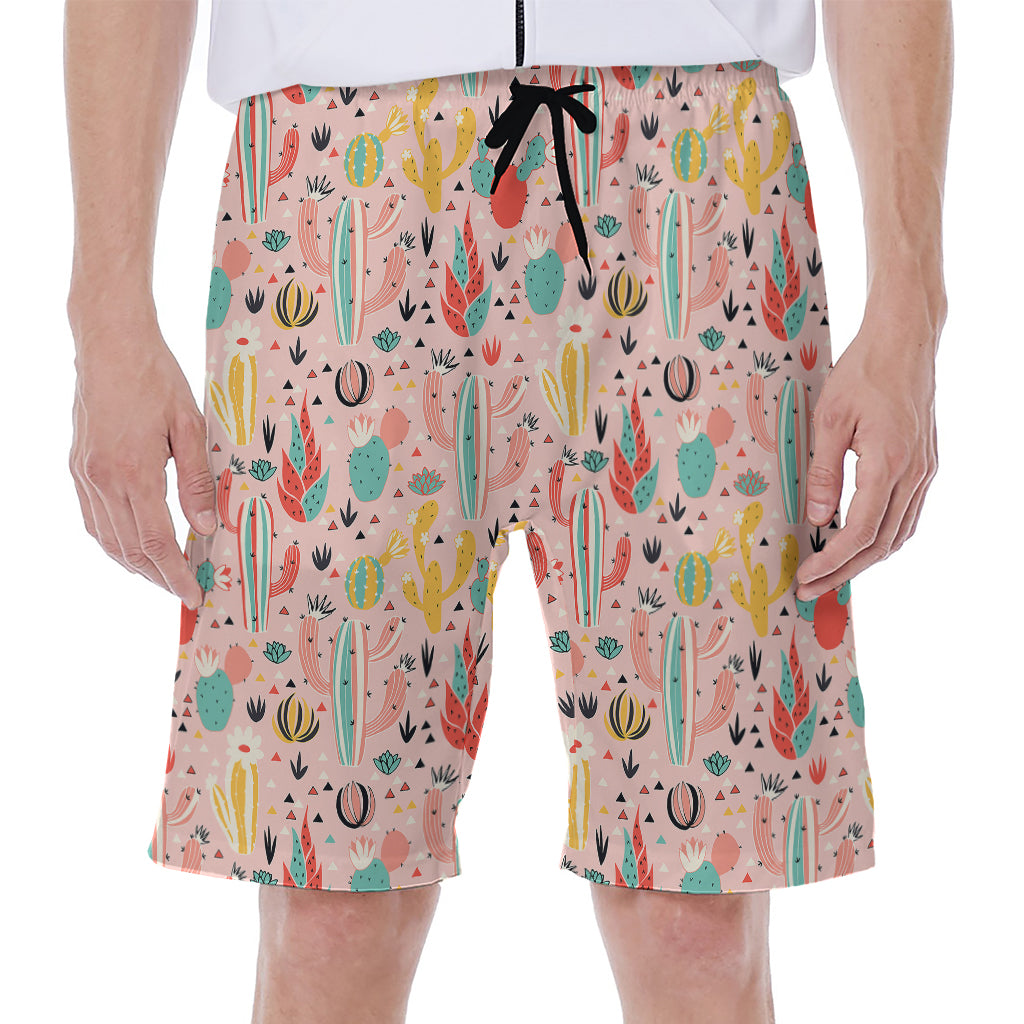 Pastel Cactus And Succulent Print Men's Beach Shorts