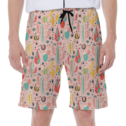 Pastel Cactus And Succulent Print Men's Beach Shorts