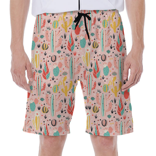 Pastel Cactus And Succulent Print Men's Beach Shorts
