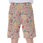 Pastel Cactus And Succulent Print Men's Beach Shorts