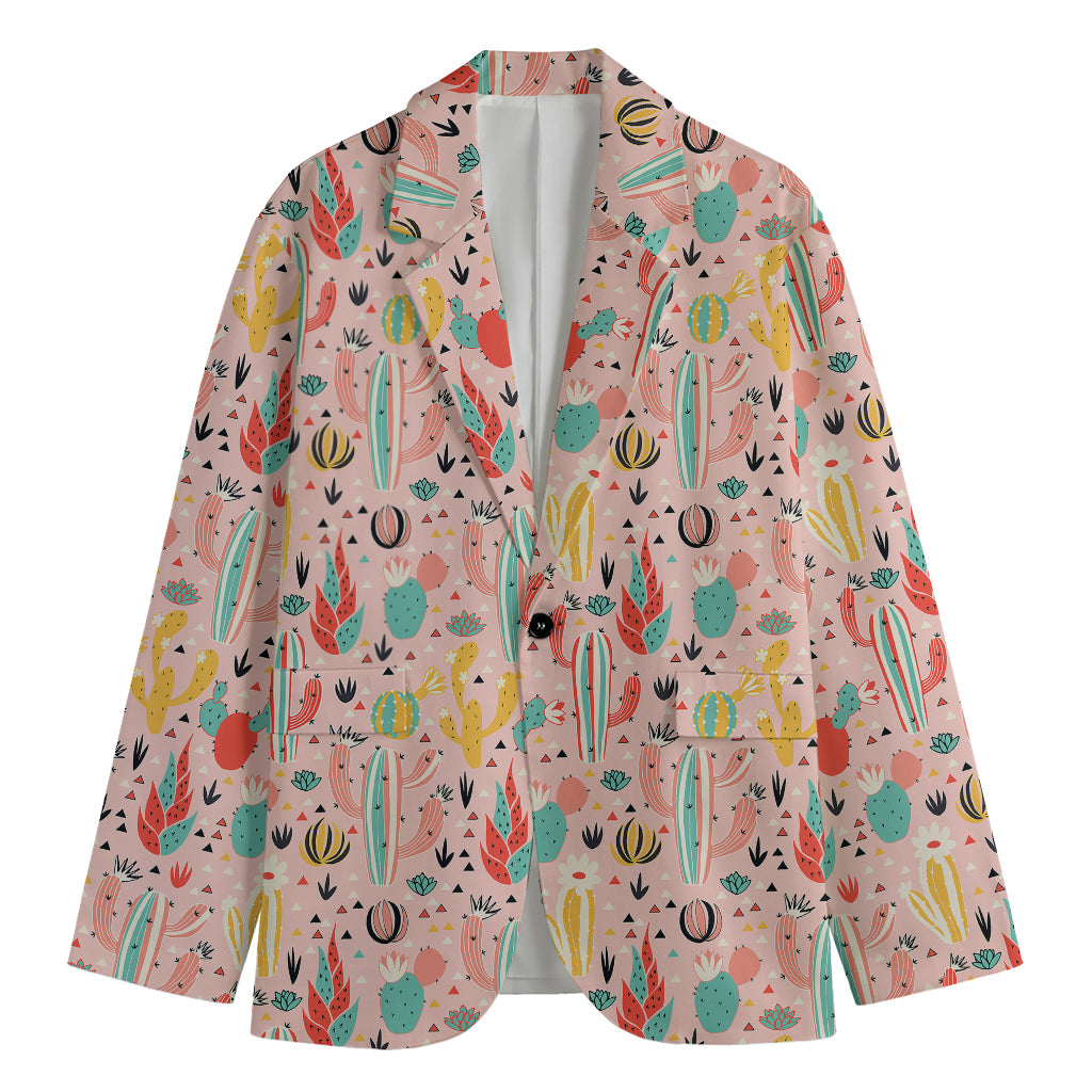 Pastel Cactus And Succulent Print Men's Blazer