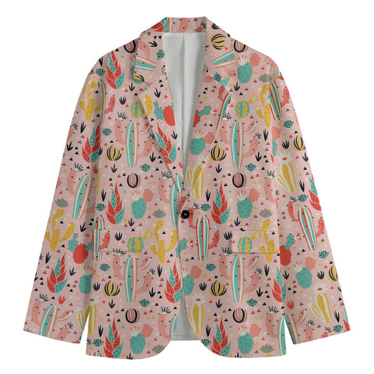 Pastel Cactus And Succulent Print Men's Blazer