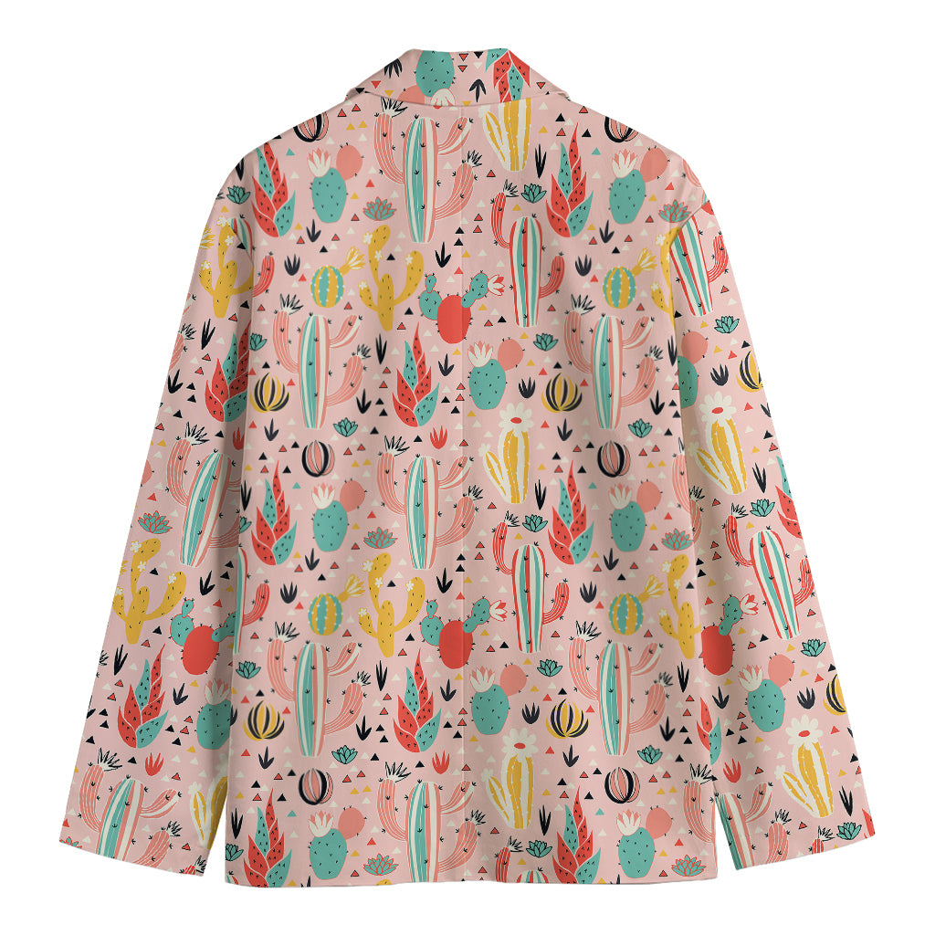 Pastel Cactus And Succulent Print Men's Blazer