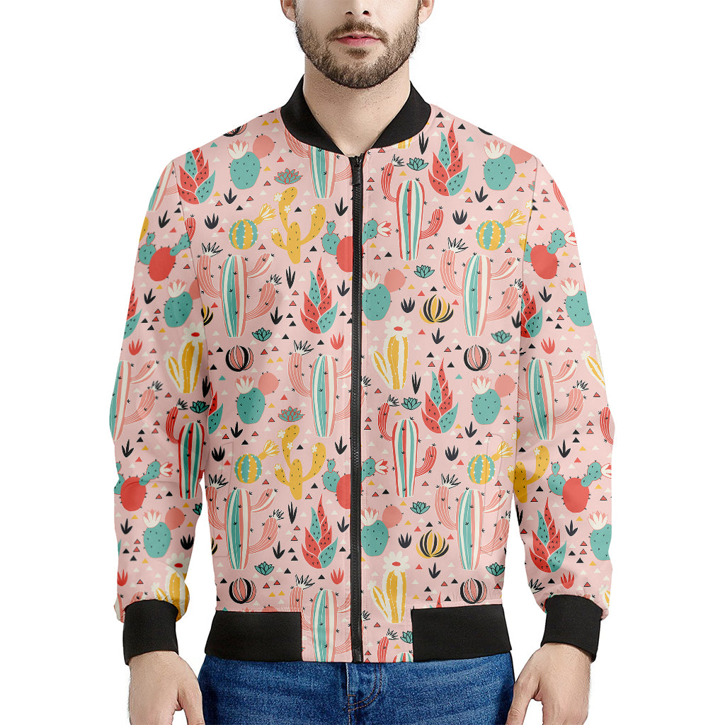 Pastel Cactus And Succulent Print Men's Bomber Jacket