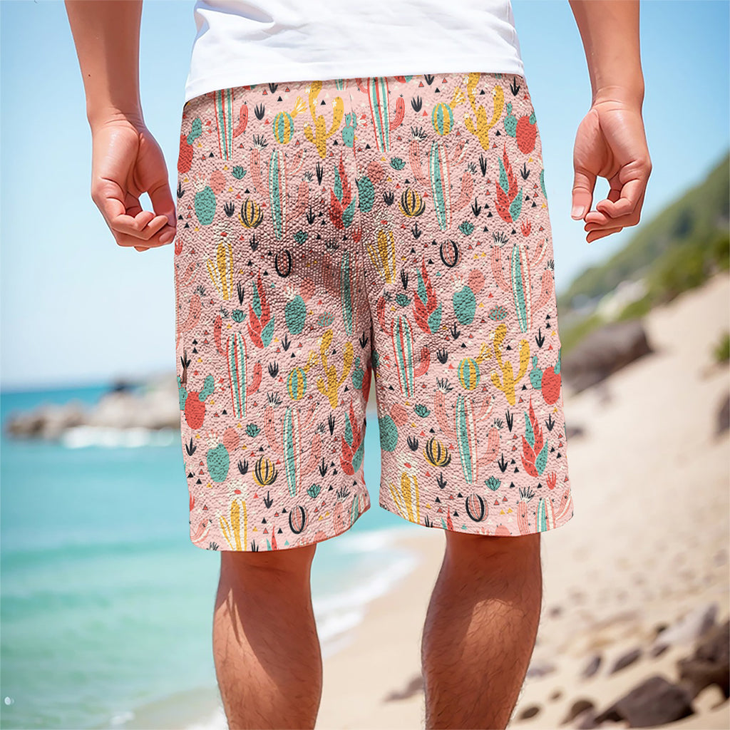 Pastel Cactus And Succulent Print Men's Cargo Shorts