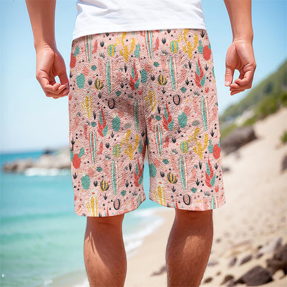 Pastel Cactus And Succulent Print Men's Cargo Shorts