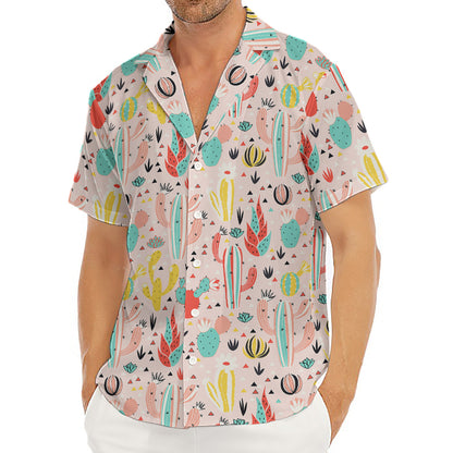 Pastel Cactus And Succulent Print Men's Deep V-Neck Shirt