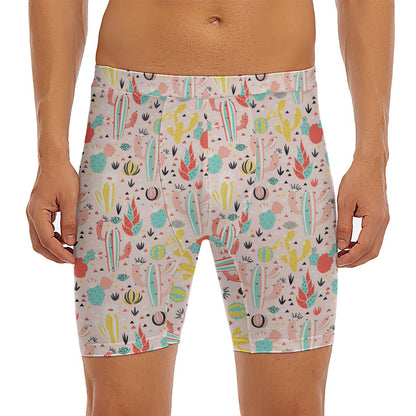 Pastel Cactus And Succulent Print Men's Long Boxer Briefs