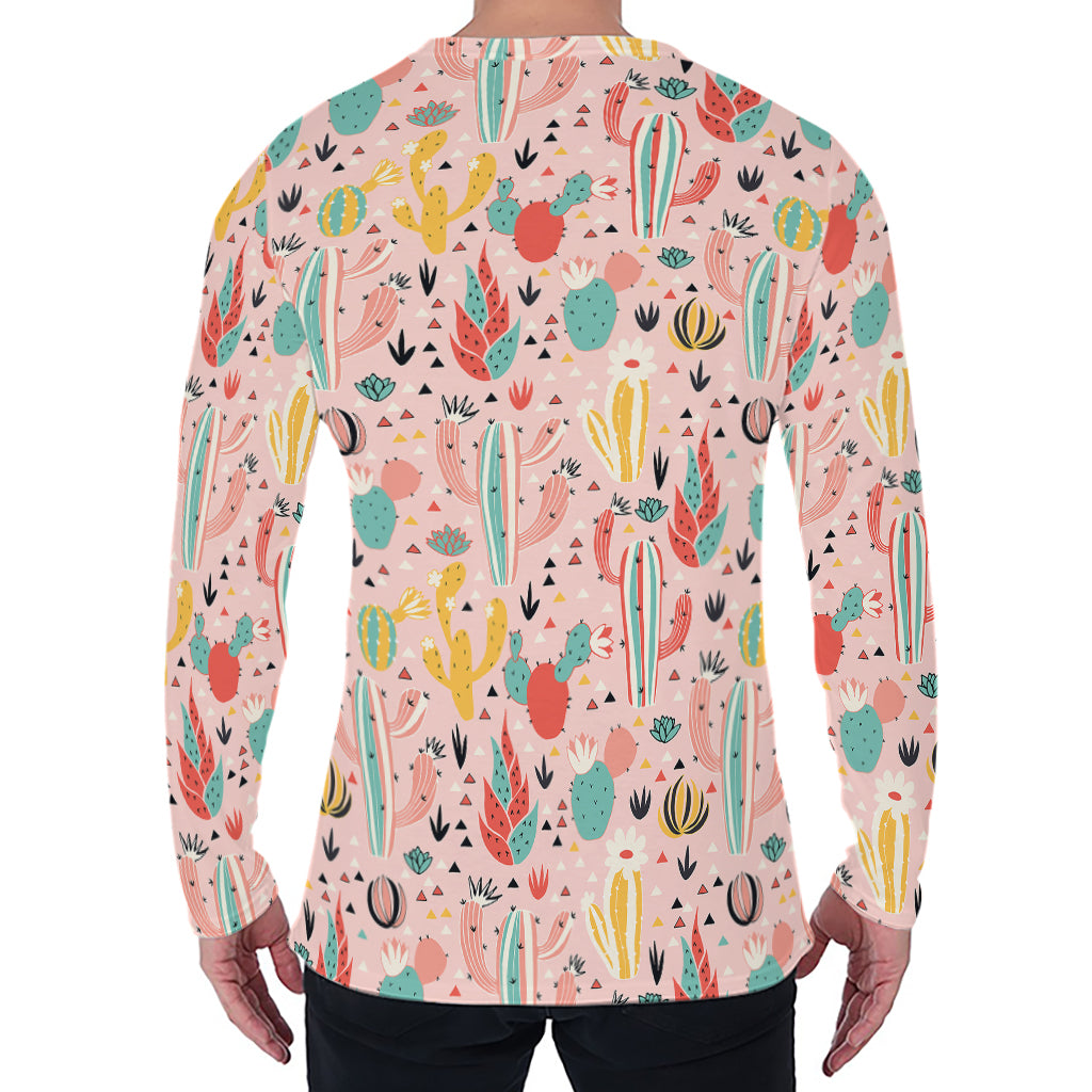 Pastel Cactus And Succulent Print Men's Long Sleeve T-Shirt