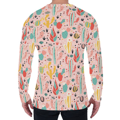 Pastel Cactus And Succulent Print Men's Long Sleeve T-Shirt
