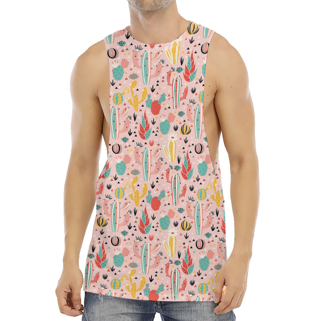Pastel Cactus And Succulent Print Men's Muscle Tank Top