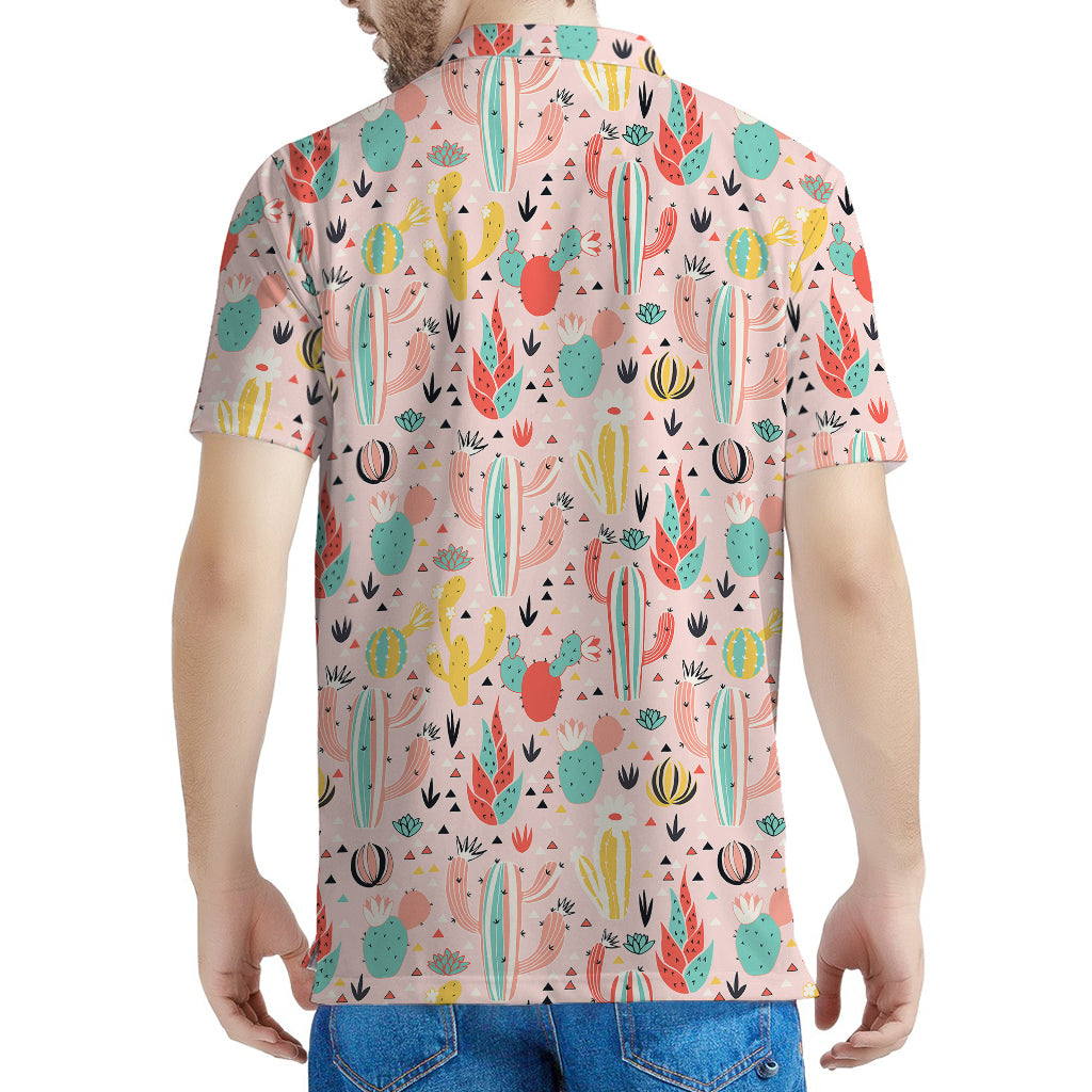 Pastel Cactus And Succulent Print Men's Polo Shirt