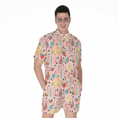 Pastel Cactus And Succulent Print Men's Rompers