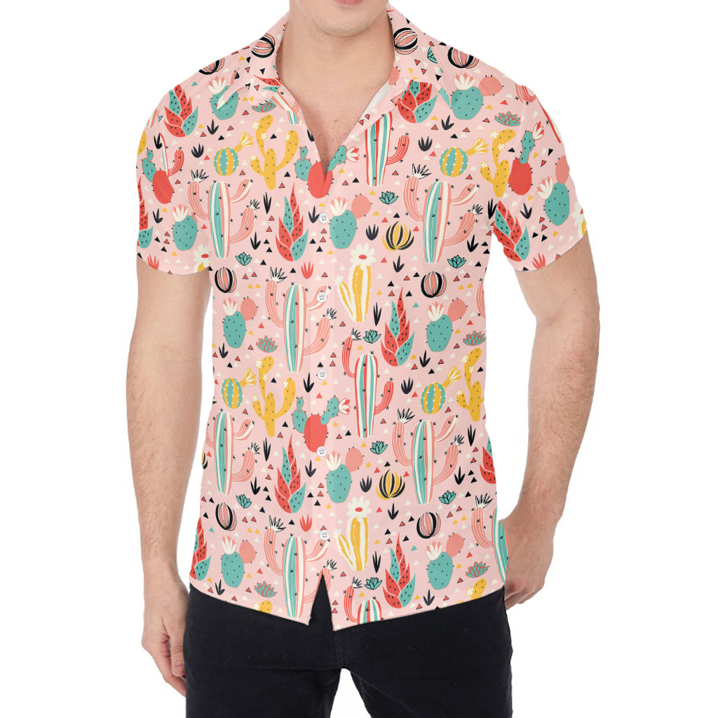 Pastel Cactus And Succulent Print Men's Shirt