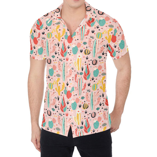 Pastel Cactus And Succulent Print Men's Shirt