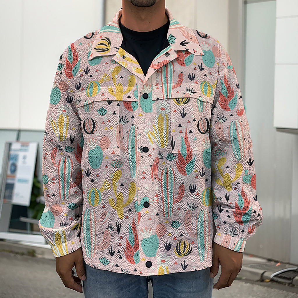 Pastel Cactus And Succulent Print Men's Shirt Jacket