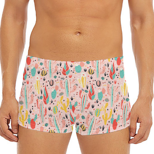 Pastel Cactus And Succulent Print Men's Short Boxer Briefs