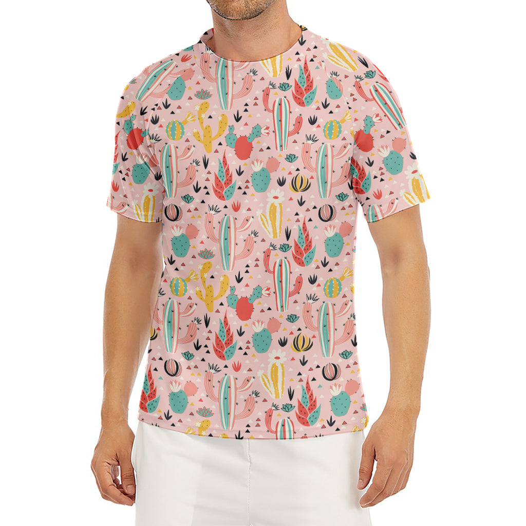 Pastel Cactus And Succulent Print Men's Short Sleeve Rash Guard