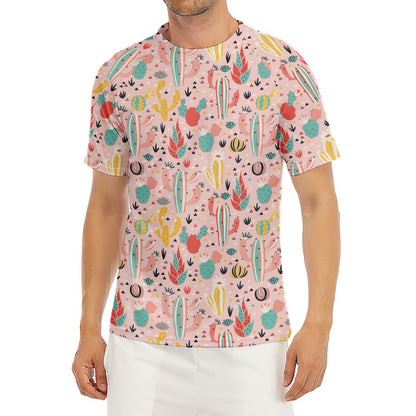 Pastel Cactus And Succulent Print Men's Short Sleeve Rash Guard