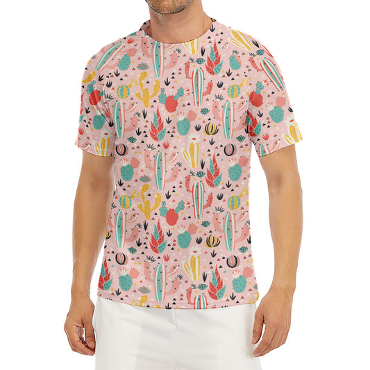Pastel Cactus And Succulent Print Men's Short Sleeve Rash Guard