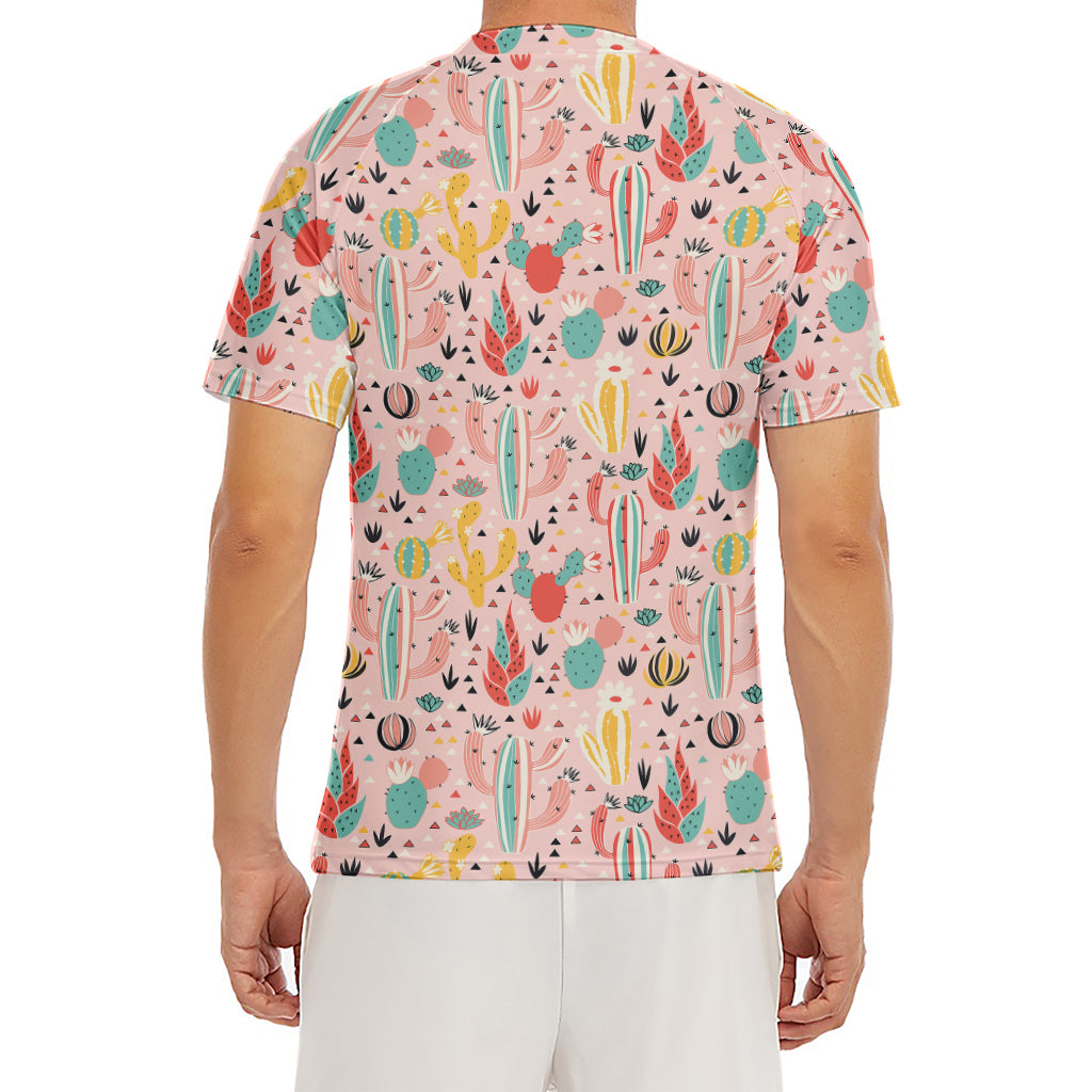 Pastel Cactus And Succulent Print Men's Short Sleeve Rash Guard