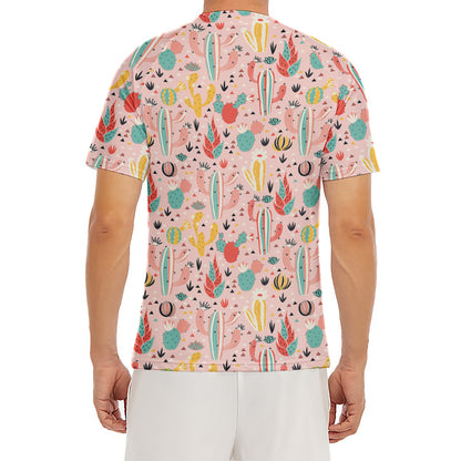 Pastel Cactus And Succulent Print Men's Short Sleeve Rash Guard