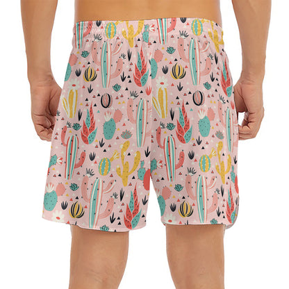 Pastel Cactus And Succulent Print Men's Split Running Shorts