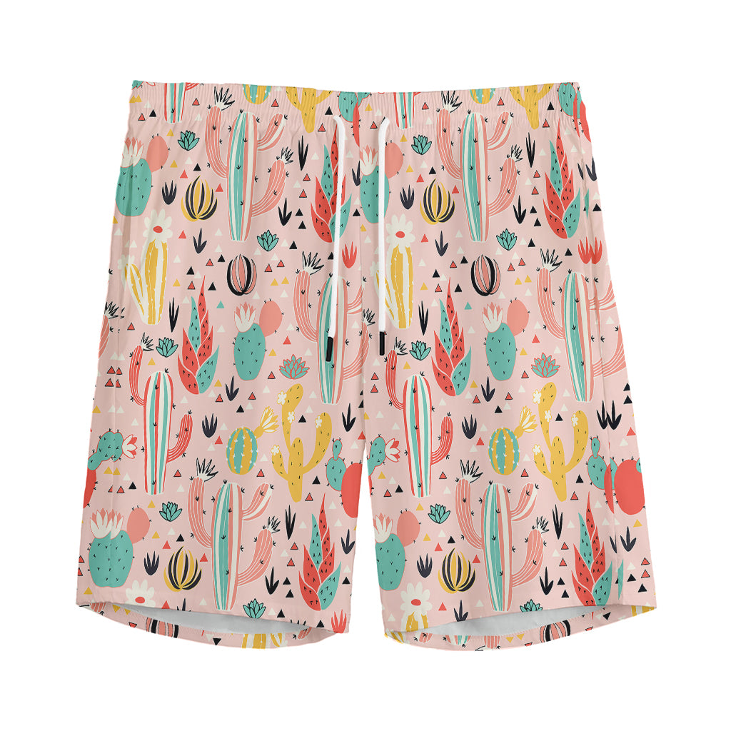Pastel Cactus And Succulent Print Men's Sports Shorts