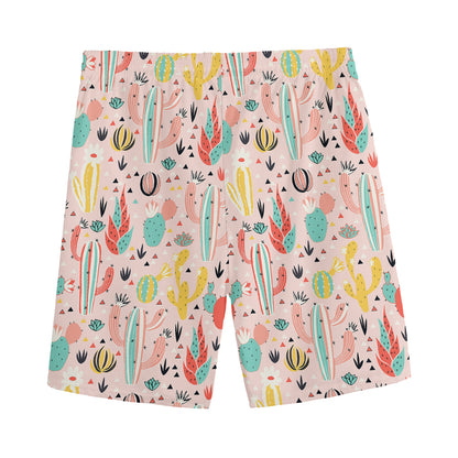 Pastel Cactus And Succulent Print Men's Sports Shorts