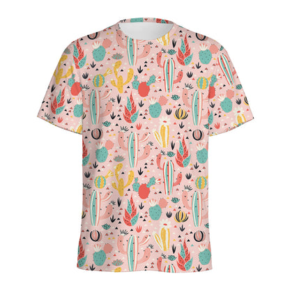 Pastel Cactus And Succulent Print Men's Sports T-Shirt