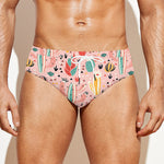 Pastel Cactus And Succulent Print Men's Swim Briefs