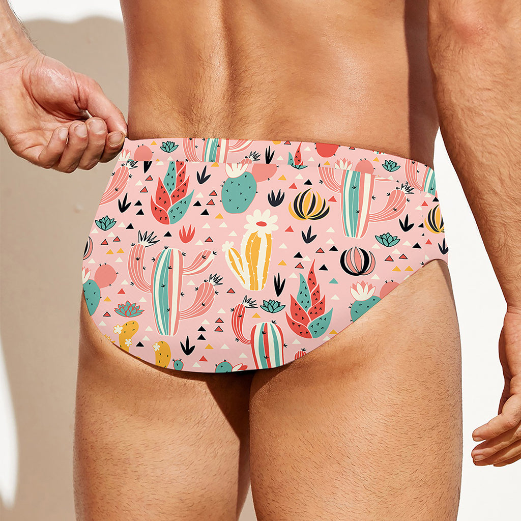 Pastel Cactus And Succulent Print Men's Swim Briefs