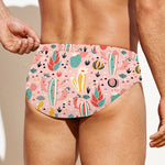 Pastel Cactus And Succulent Print Men's Swim Briefs