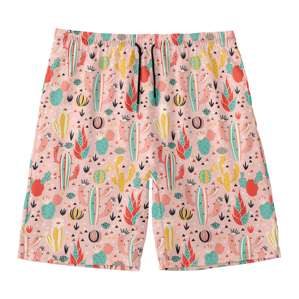 Pastel Cactus And Succulent Print Men's Swim Trunks