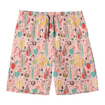 Pastel Cactus And Succulent Print Men's Swim Trunks