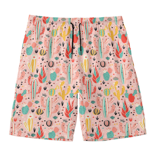 Pastel Cactus And Succulent Print Men's Swim Trunks