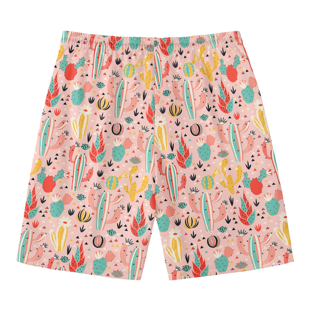 Pastel Cactus And Succulent Print Men's Swim Trunks