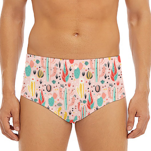 Pastel Cactus And Succulent Print Men's Triangle Swim Briefs