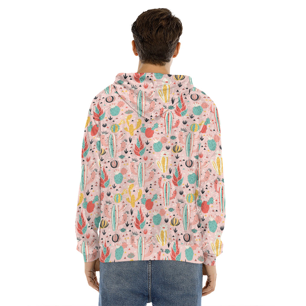 Pastel Cactus And Succulent Print Men's Velvet Pullover Hoodie