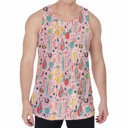 Pastel Cactus And Succulent Print Men's Velvet Tank Top