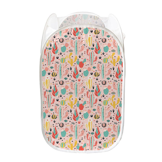 Pastel Cactus And Succulent Print Mesh Laundry Hamper
