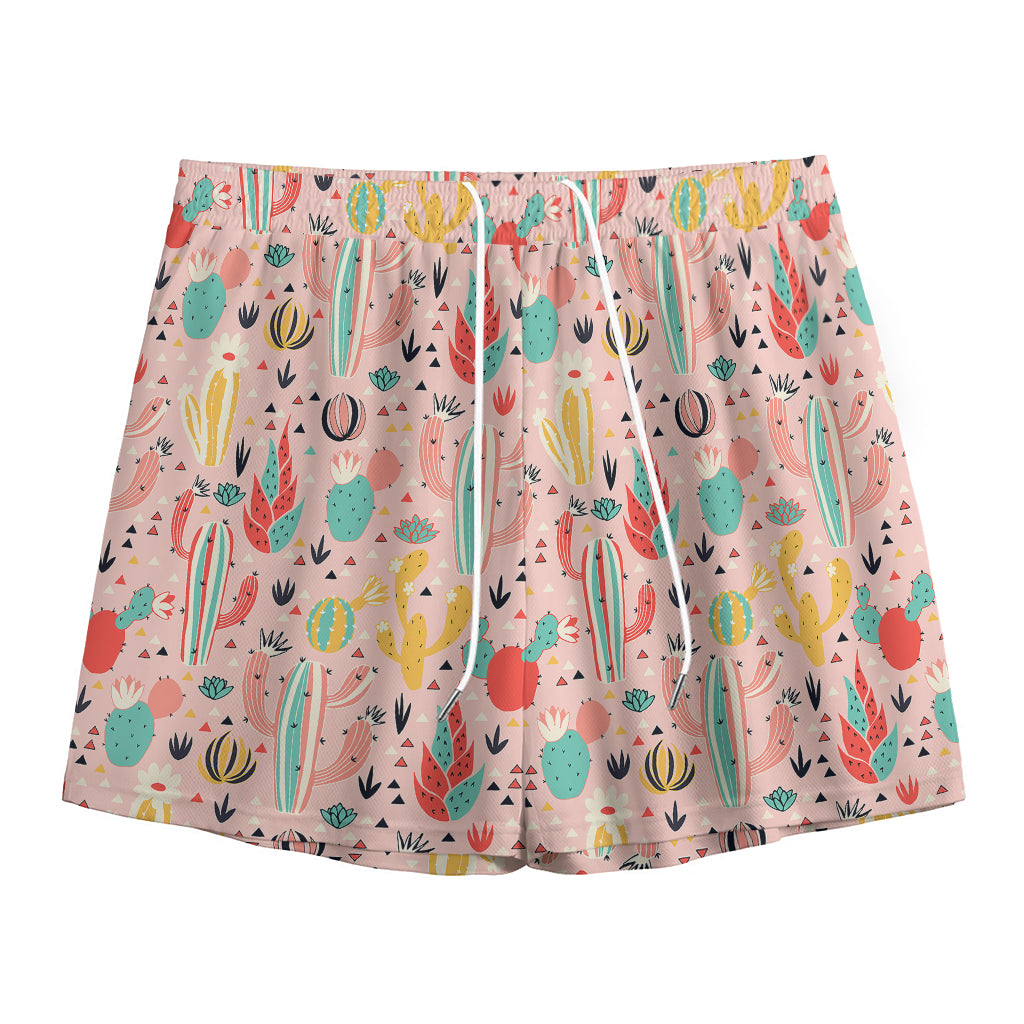 Pastel Cactus And Succulent Print Mesh Shorts