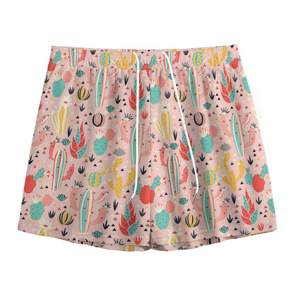 Pastel Cactus And Succulent Print Mesh Shorts
