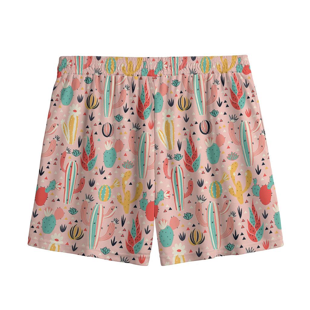 Pastel Cactus And Succulent Print Mesh Shorts